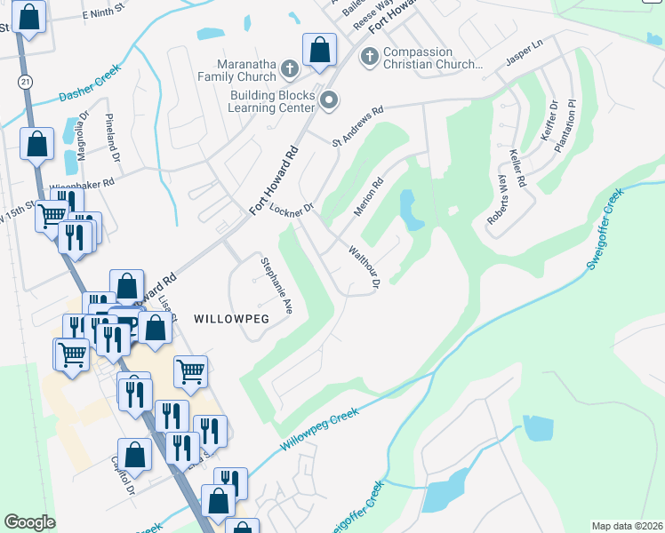 map of restaurants, bars, coffee shops, grocery stores, and more near 305 Walthour Drive in Rincon