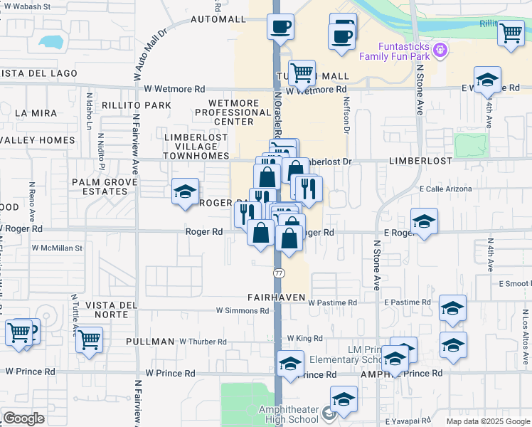 map of restaurants, bars, coffee shops, grocery stores, and more near 4037 North Oracle Road in Tucson