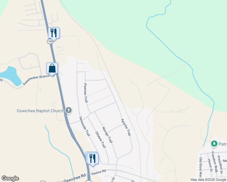 map of restaurants, bars, coffee shops, grocery stores, and more near 60 Apache Trail in Phenix City