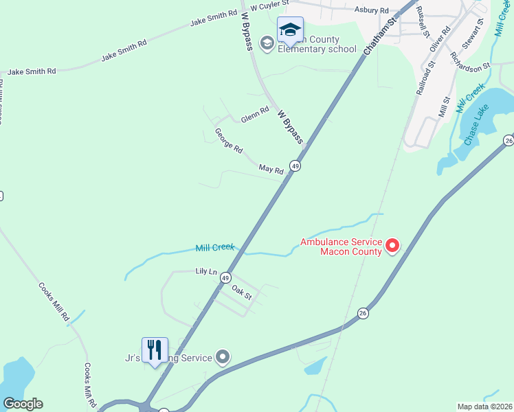 map of restaurants, bars, coffee shops, grocery stores, and more near 1220 Georgia 49 in Oglethorpe