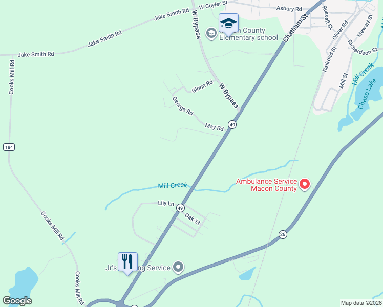 map of restaurants, bars, coffee shops, grocery stores, and more near 1220 Georgia 49 in Oglethorpe