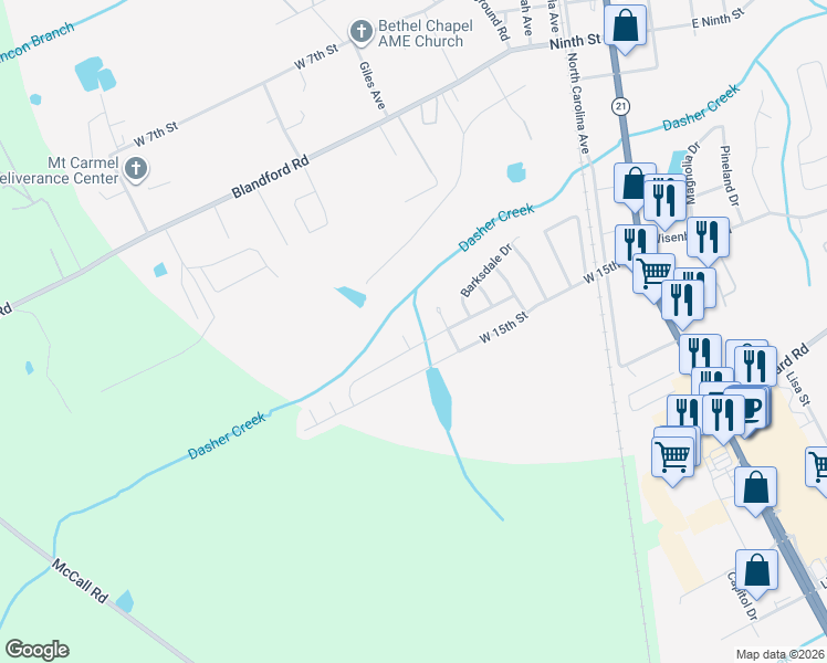 map of restaurants, bars, coffee shops, grocery stores, and more near 204 Crooked Oaks Drive in Rincon