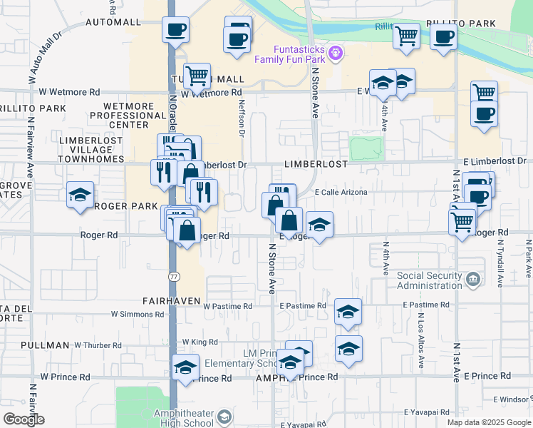 map of restaurants, bars, coffee shops, grocery stores, and more near 4007 North Stone Avenue in Tucson
