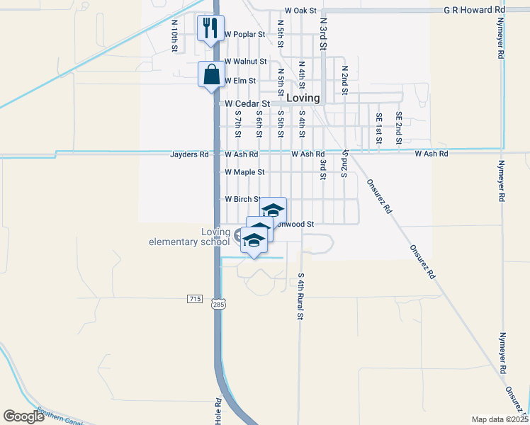 map of restaurants, bars, coffee shops, grocery stores, and more near 501-599 S 6th St in Loving