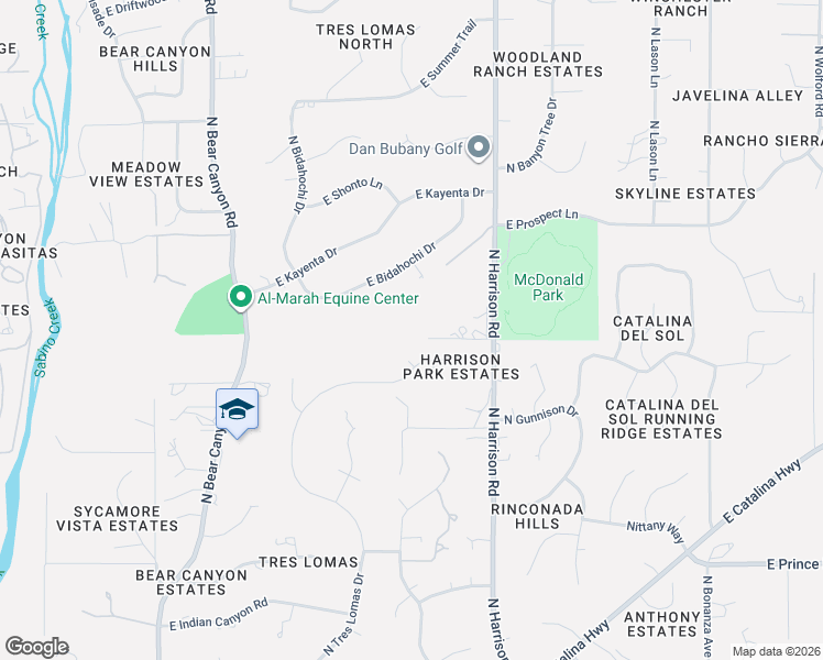 map of restaurants, bars, coffee shops, grocery stores, and more near 9357 East Harrison Park Drive in Tucson