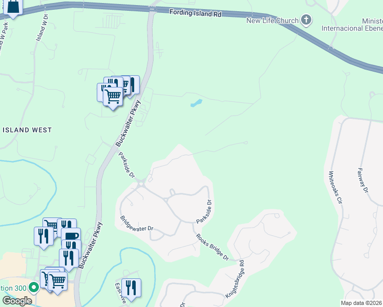 map of restaurants, bars, coffee shops, grocery stores, and more near 50 Pebble Beach Cove in Bluffton