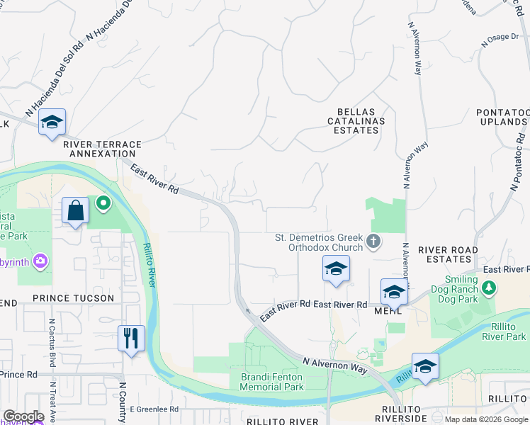 map of restaurants, bars, coffee shops, grocery stores, and more near 3401 North Palo Verde Boulevard in Tucson