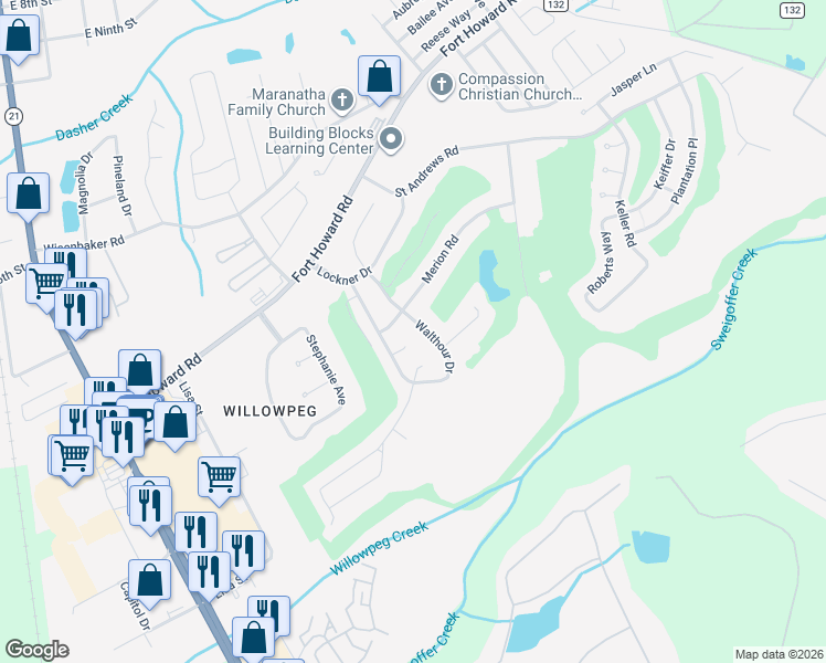 map of restaurants, bars, coffee shops, grocery stores, and more near 433 Walthour Drive in Rincon