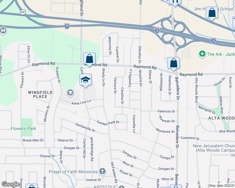 map of restaurants, bars, coffee shops, grocery stores, and more near 1940 Ventura Drive in Jackson
