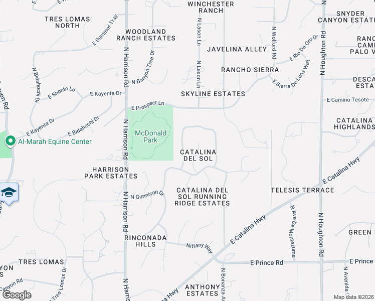 map of restaurants, bars, coffee shops, grocery stores, and more near 9750 East Vista Montanas in Tucson