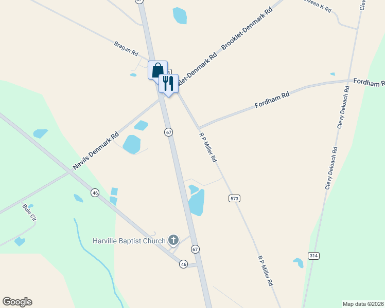 map of restaurants, bars, coffee shops, grocery stores, and more near 8146 Georgia 67 in Brooklet