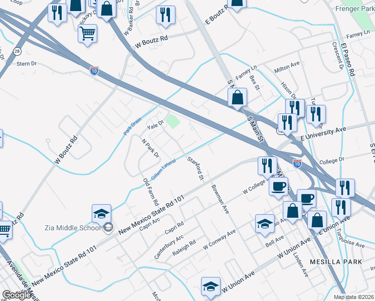 map of restaurants, bars, coffee shops, grocery stores, and more near 428 Dartmouth Avenue in Las Cruces