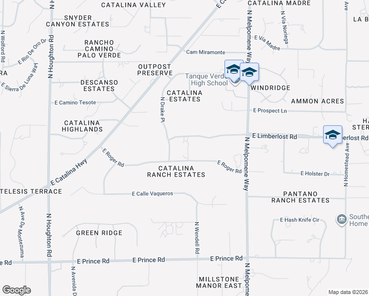 map of restaurants, bars, coffee shops, grocery stores, and more near 10840 East Limberlost Road in Tucson