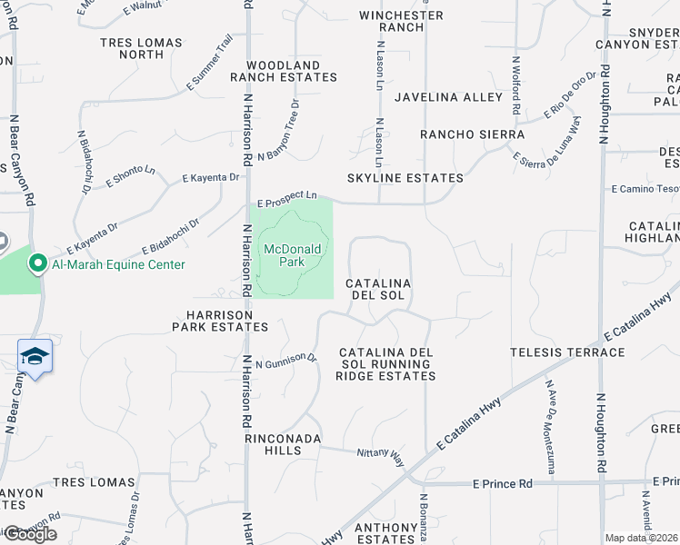 map of restaurants, bars, coffee shops, grocery stores, and more near 4100 North Harrison Road in Tucson