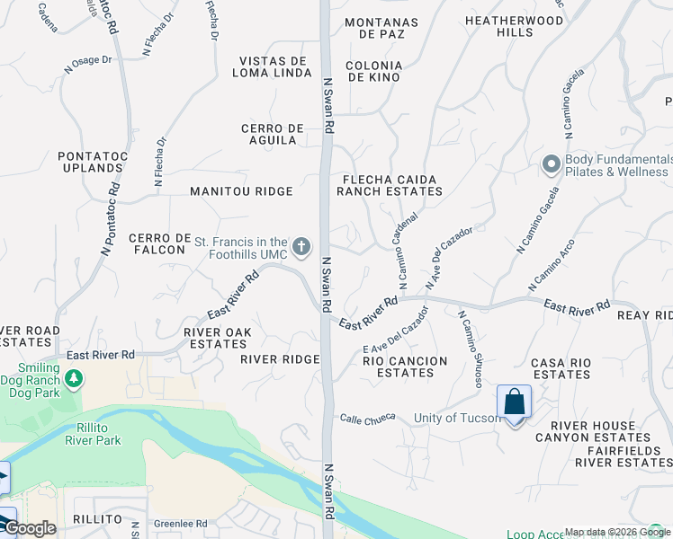 map of restaurants, bars, coffee shops, grocery stores, and more near 4710 East C De Carlos in Tucson