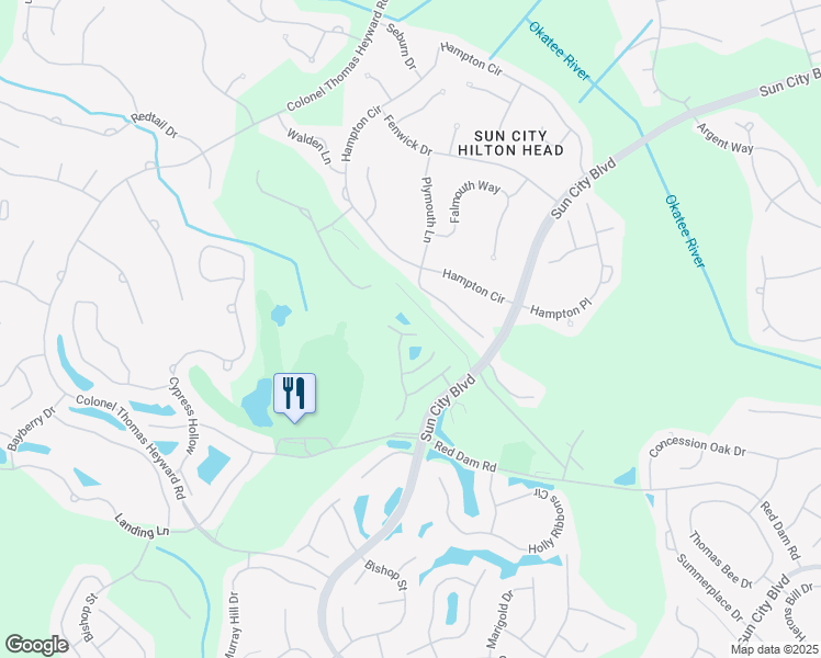 map of restaurants, bars, coffee shops, grocery stores, and more near 8 Raven Lane in Bluffton