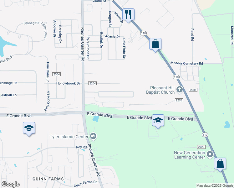 map of restaurants, bars, coffee shops, grocery stores, and more near 8162 Brookhollow Drive in Tyler