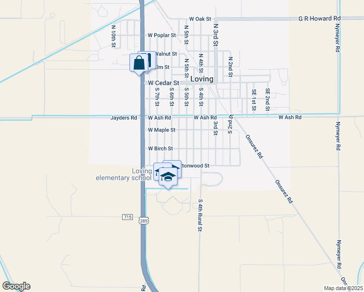 map of restaurants, bars, coffee shops, grocery stores, and more near 412 South 5th Street in Loving