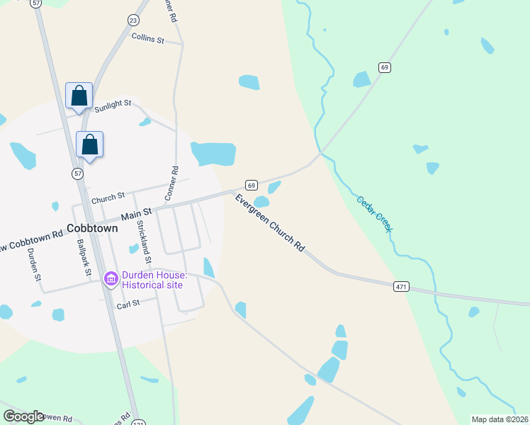 map of restaurants, bars, coffee shops, grocery stores, and more near 141 Evergreen Church Road in Cobbtown
