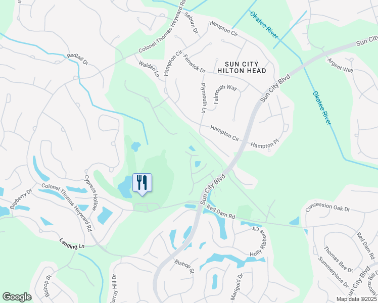 map of restaurants, bars, coffee shops, grocery stores, and more near 8 Raven Lane in Bluffton