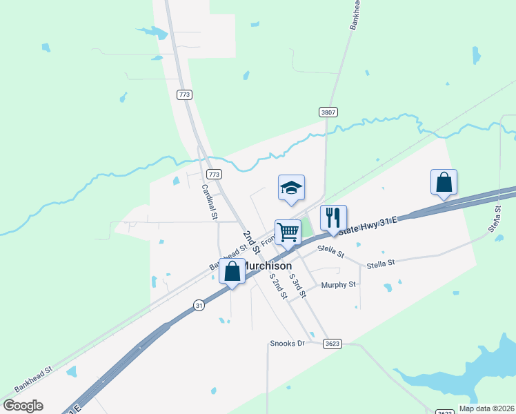 map of restaurants, bars, coffee shops, grocery stores, and more near 9678 Farm to Market Road 773 in Murchison