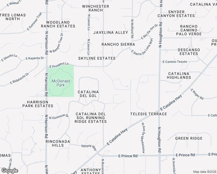 map of restaurants, bars, coffee shops, grocery stores, and more near 4075 North Bonanza Avenue in Tucson