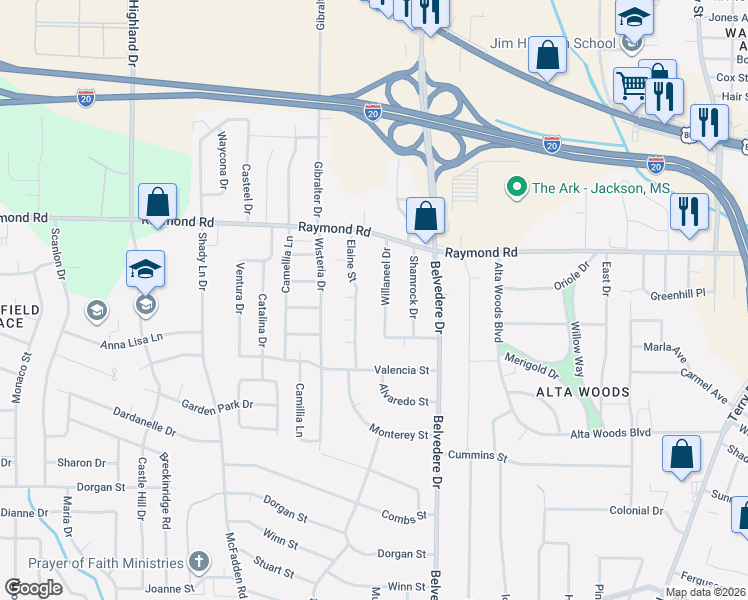 map of restaurants, bars, coffee shops, grocery stores, and more near in Jackson