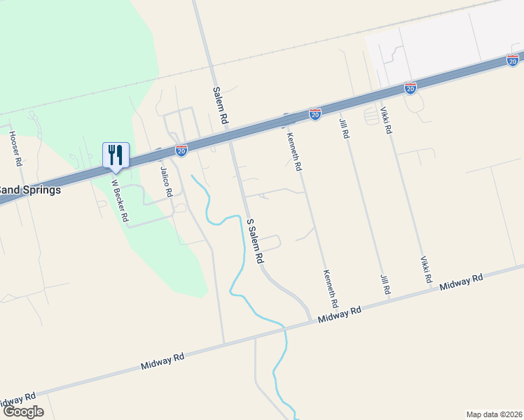 map of restaurants, bars, coffee shops, grocery stores, and more near South Salem Road in Big Spring