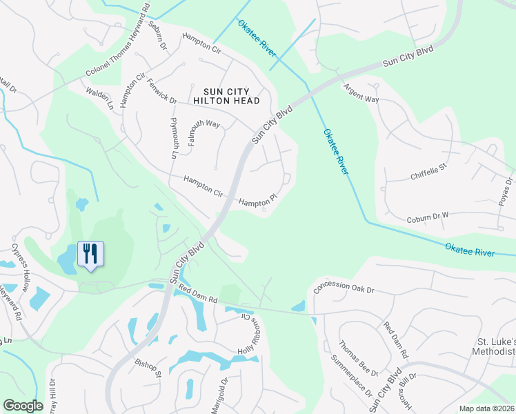 map of restaurants, bars, coffee shops, grocery stores, and more near 2 Caleb Ct in Bluffton