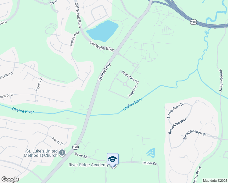map of restaurants, bars, coffee shops, grocery stores, and more near 83 Augustine Road in Bluffton