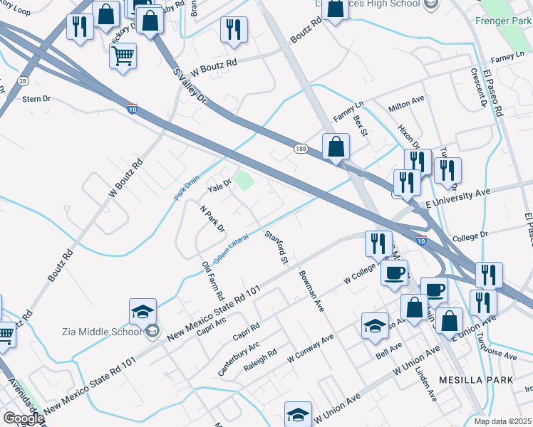 map of restaurants, bars, coffee shops, grocery stores, and more near 428 Dartmouth Avenue in Las Cruces