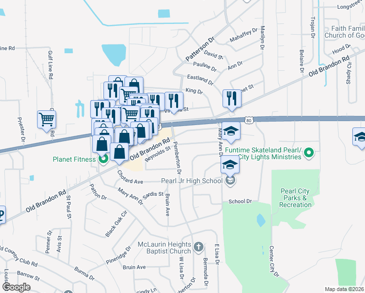map of restaurants, bars, coffee shops, grocery stores, and more near 303 Reynolds Street in Pearl
