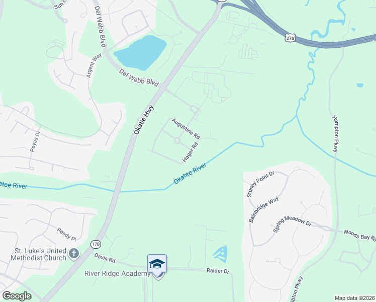 map of restaurants, bars, coffee shops, grocery stores, and more near 1 Burley Lane in Bluffton