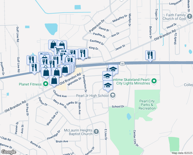 map of restaurants, bars, coffee shops, grocery stores, and more near 341 Reynolds Street in Pearl