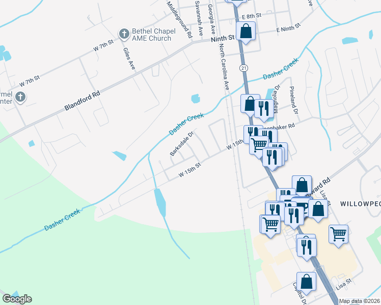 map of restaurants, bars, coffee shops, grocery stores, and more near 93 Wiregrass Trail in Rincon