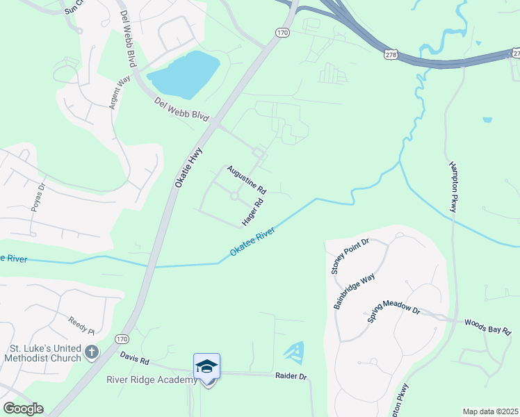 map of restaurants, bars, coffee shops, grocery stores, and more near 9 Hager Road in Bluffton