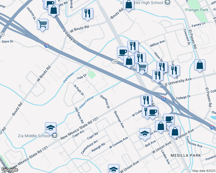 map of restaurants, bars, coffee shops, grocery stores, and more near 409 Dartmouth Avenue in Las Cruces