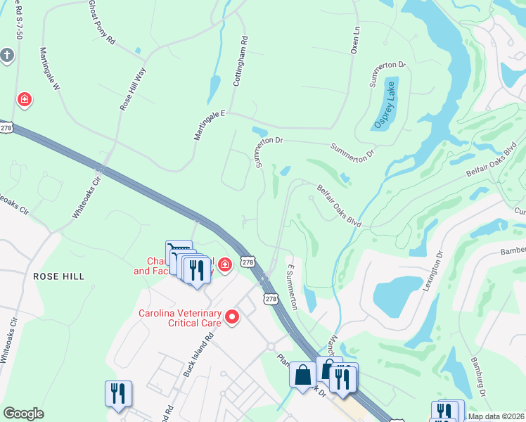 map of restaurants, bars, coffee shops, grocery stores, and more near 24 Summerton Drive in Bluffton