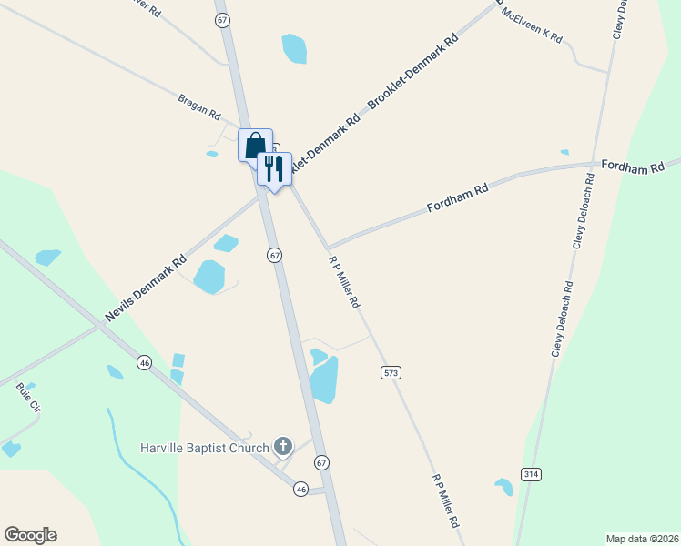 map of restaurants, bars, coffee shops, grocery stores, and more near 8146 Georgia 67 in Brooklet
