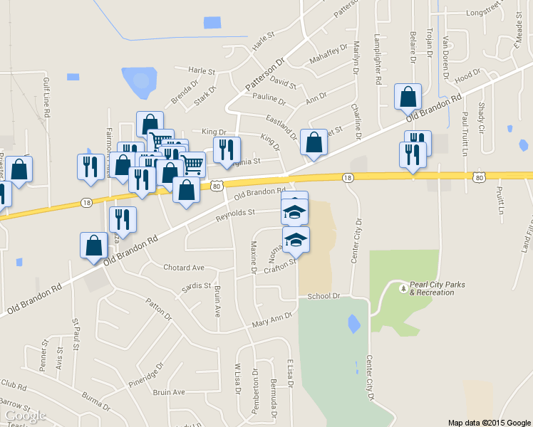 map of restaurants, bars, coffee shops, grocery stores, and more near 341 Reynolds Street in Pearl