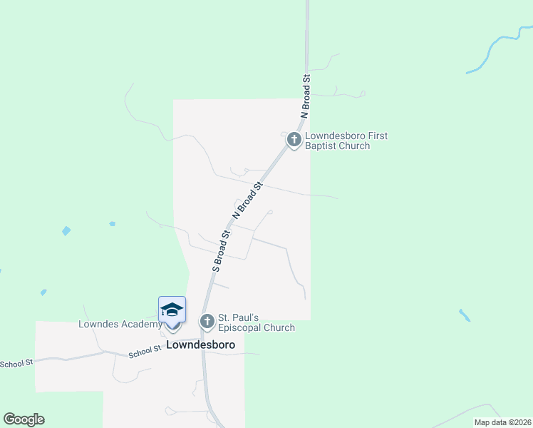 map of restaurants, bars, coffee shops, grocery stores, and more near 110 Academy Street in Lowndesboro