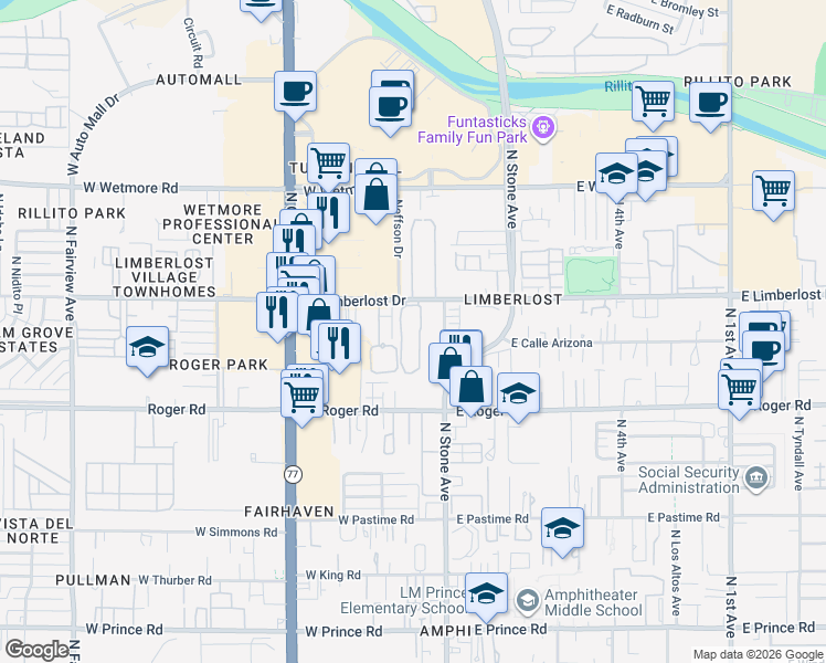 map of restaurants, bars, coffee shops, grocery stores, and more near 103 West Limberlost Drive in Tucson