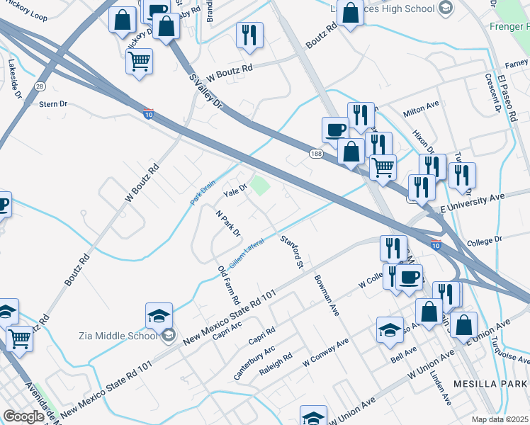 map of restaurants, bars, coffee shops, grocery stores, and more near 428 Dartmouth Avenue in Las Cruces