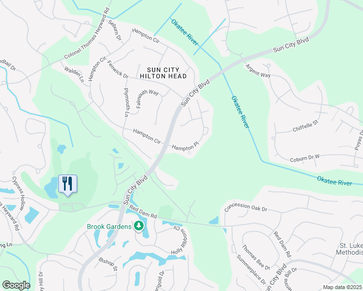 map of restaurants, bars, coffee shops, grocery stores, and more near 309 Hampton Place in Bluffton