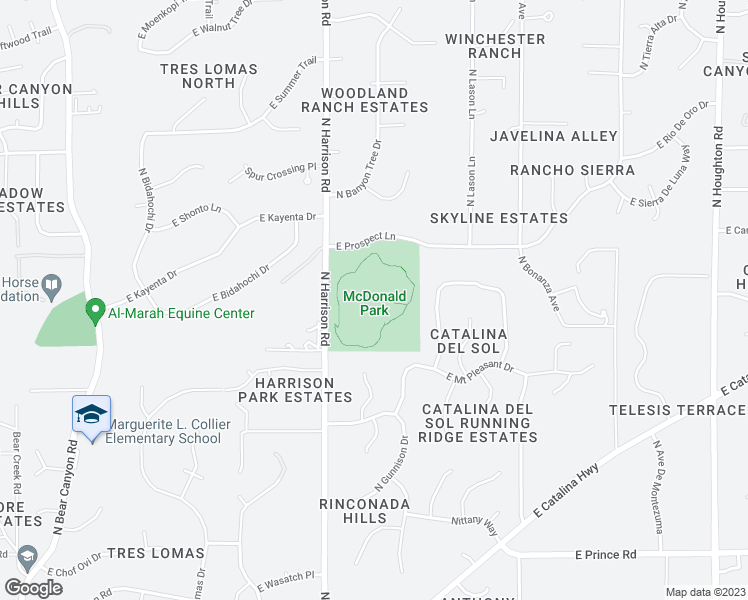 map of restaurants, bars, coffee shops, grocery stores, and more near 4100 North Harrison Road in Tucson