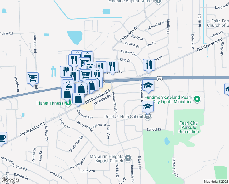 map of restaurants, bars, coffee shops, grocery stores, and more near 303 Reynolds Street in Pearl