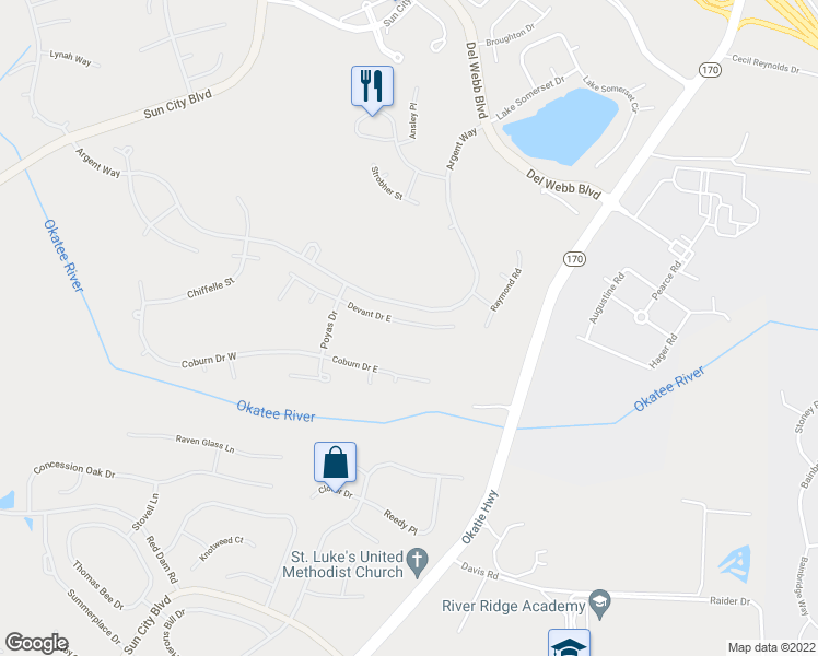 map of restaurants, bars, coffee shops, grocery stores, and more near 30 Devant Drive East in Bluffton