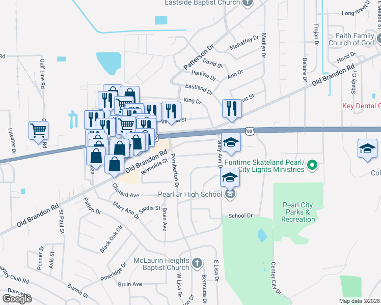 map of restaurants, bars, coffee shops, grocery stores, and more near 341 Reynolds Street in Pearl