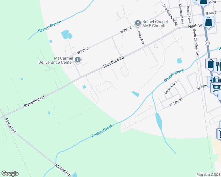 map of restaurants, bars, coffee shops, grocery stores, and more near 6 Anderson Street in Rincon