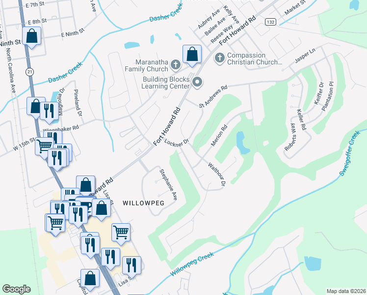 map of restaurants, bars, coffee shops, grocery stores, and more near 204 Walthour Drive in Rincon